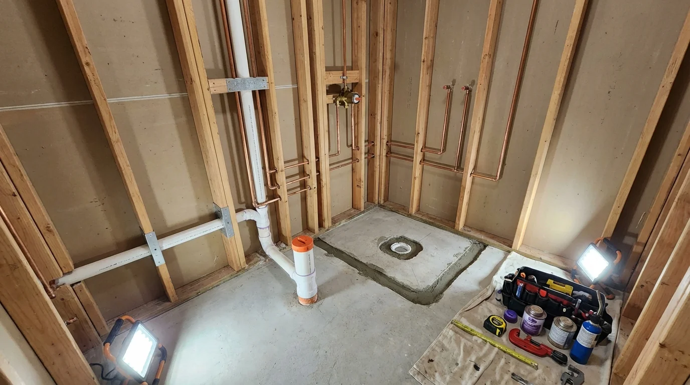 Bathroom rough-in plumbing during remodel by Johns Plumbing LLC in Tracy City