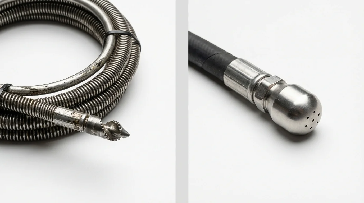 Drain snake cable and hydro jetting nozzle used for drain cleaning in Tracy City, TN