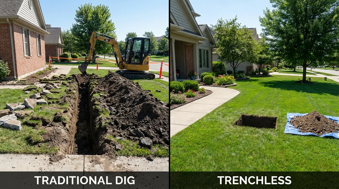Trenchless sewer repair with minimal yard damage versus traditional excavation in Tracy City, TN